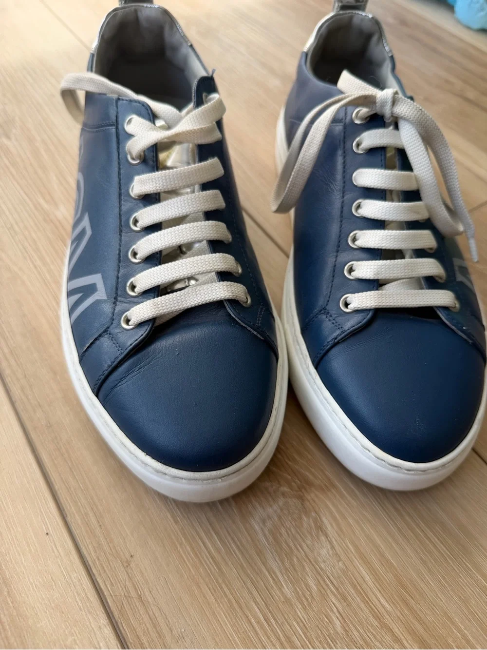 MCM Men's Navy and Cream Leather Low-Top Sneakers